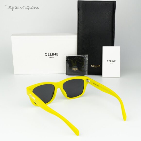 BRAND NEW Celine CL40249U 39A MONOCHROMS Neon Yellow Smoke Geometric Sunglasses - Picture 9 of 11